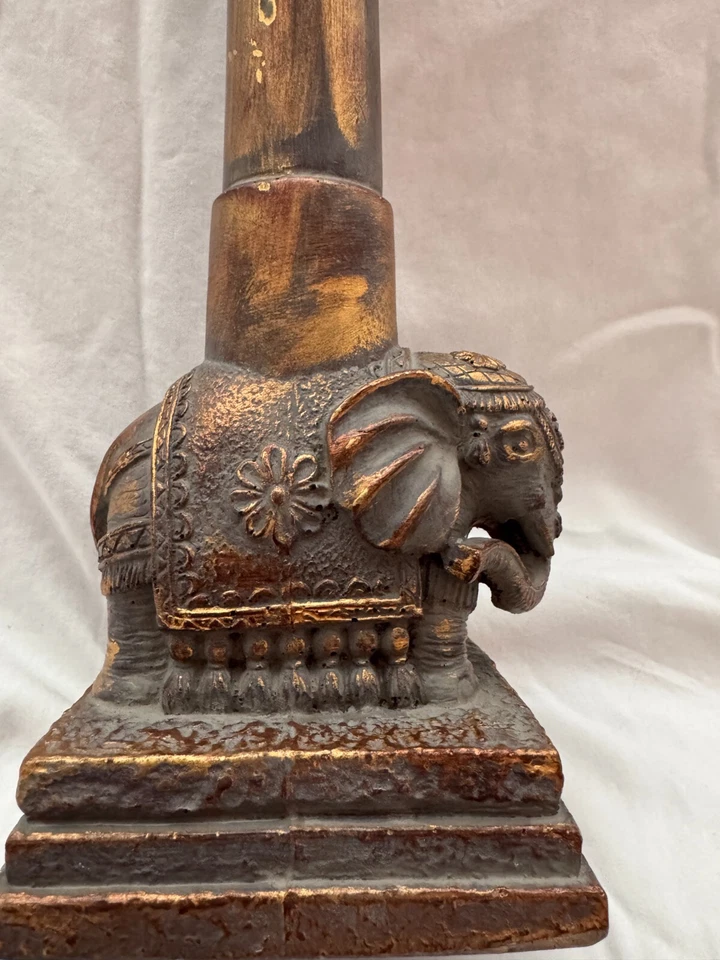 Vintage Heavy Ceremonial Indian Elephant Doorstop Long Handle Gold Tone - Image 2 of 4