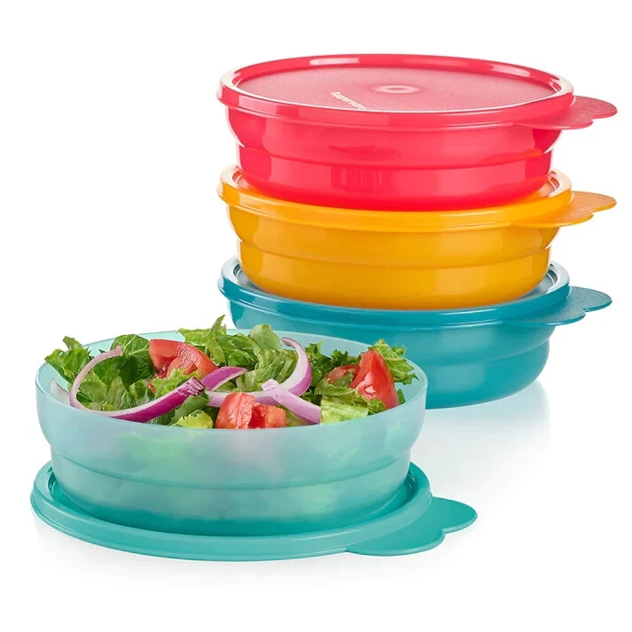 NEW Tupperware Imp Microwave Cereal Bowls Set 4 yellow, red, teal, green 2022 - Image 2 of 2