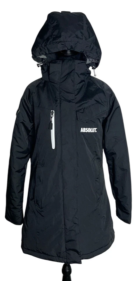 Chaqueta vintage Matterhorn para mujer negra acolchada forrada abrigo con capucha talla 38 Foto 2 de 4