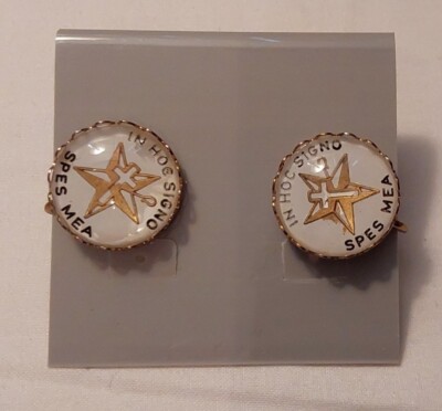 Vintage Shepherd & Cross White Shrine ''In Hoc Signo Spes Mea'' Earings Very Rare