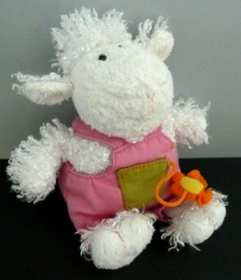 DOUDOU PELUCHE GIPSY MOUTON AGNEAU BLANC SALOPETTE ROSE POCHE