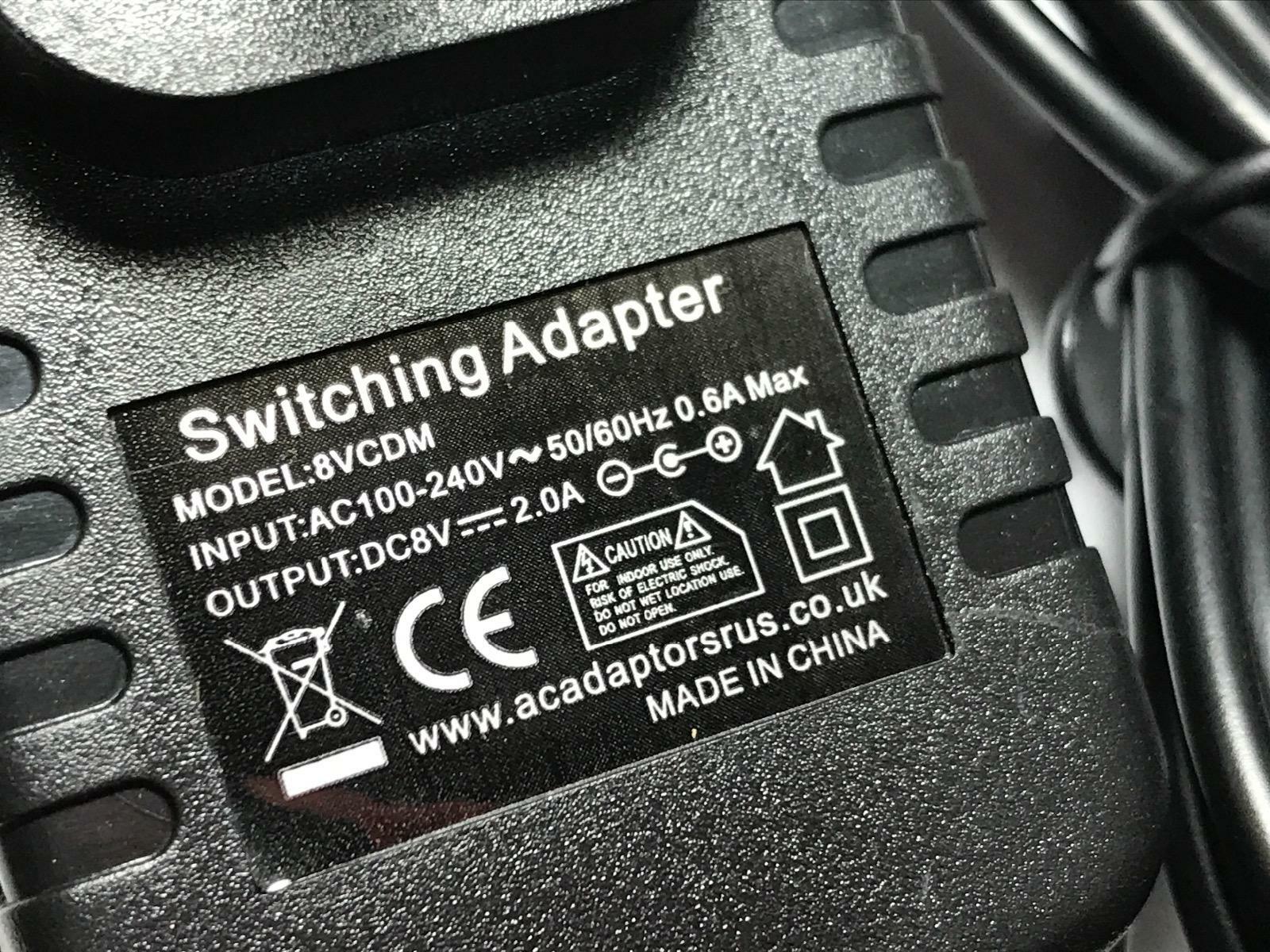 UK Replacement for SY AC-DC Adaptor Model SY-08020D-GS 8V 200mA 1.6VA ...