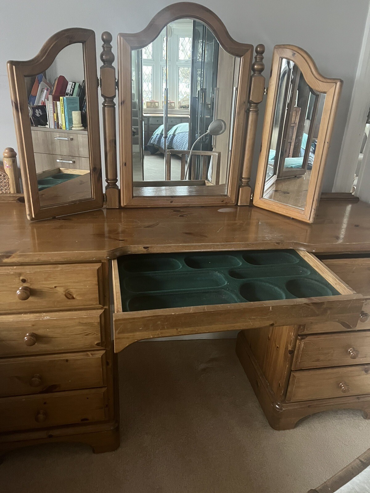 Ducal Pine Dressing Table 8 Drawers And 3 Way Mirror eBay