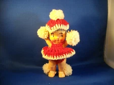 *VINTAGE KEWPIE DOLL TALCUM POWDER DISPENSER  7" TALL HAND CROCHETED DRESS 80'S