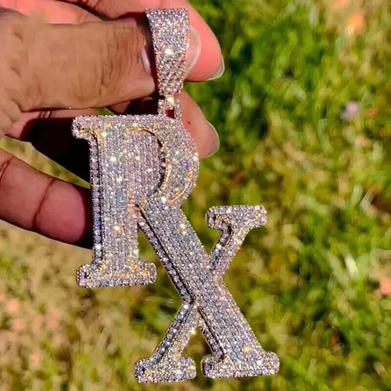 3Ct Lab Created Round Diamond Customize Letter RX Pendant 925 Sterling Silver - Image 2 of 4