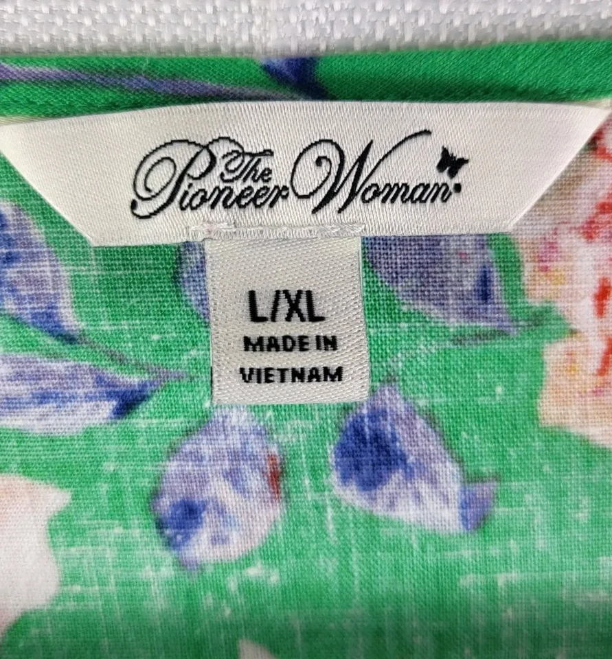 The Pioneer Woman verde floral espanador acabamento em crochê quimono cobertura G/XL country - Imagem 4 de 4