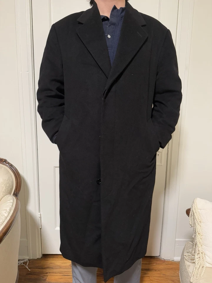 Abrigo Largo De Colección Mark Shale 100% Cachemira Doble Pecho Talla 42 Regular Negro Foto 3 de 4