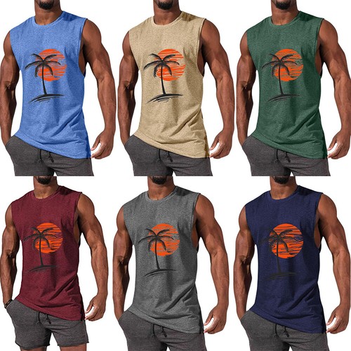 Summer Mens Surf Beach Top Large Size Breathable Sleeveless Loose Print Tank Top - Picture 5 of 18