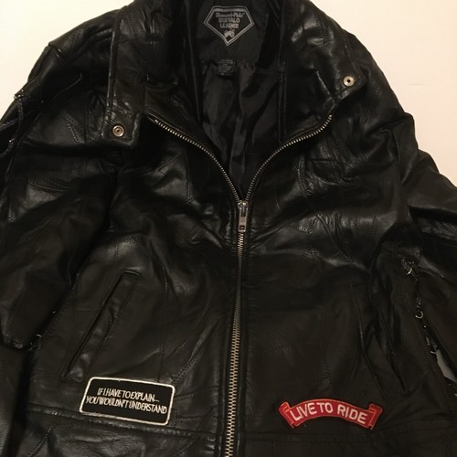 Diamantteller Büffelleder Patchwork Bikerjacke schwarz USA Adler Gr. - Med - Bild 4 von 8