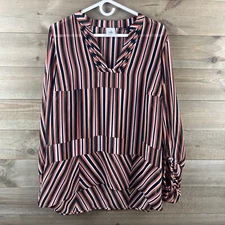 Cabi Womens Shirt The Ultimate Blouse Balloon Sleeve Striped Sheer 5519 Medium