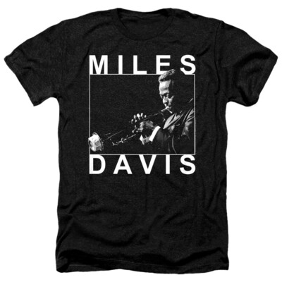 Miles Davis Heather T-Shirt Trumpet Portrait Black Tee