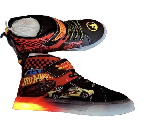 Mattel Hot Wheels Boys Light Up High Top Sneakers Tennis Shoes Size 3 - Picture 4 of 7