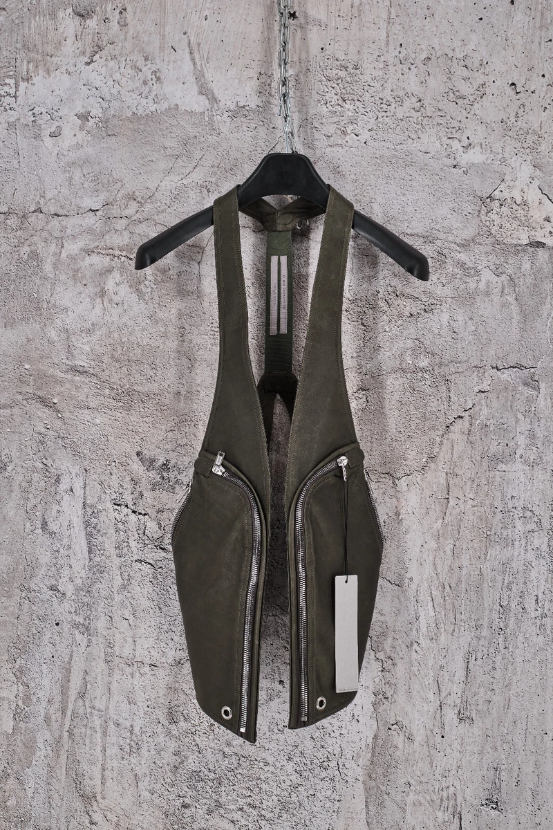 NEW RICK OWENS GETHSEMANE BAUHAUS HARNESS LEATHER VEST IN GREEN 48IT,1495$