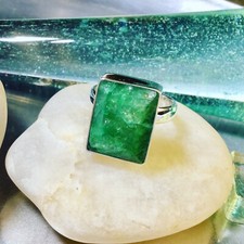 Genuine 925 Sterling Silver Large Untreated Emerald Gemstone Ring Size 9.5
