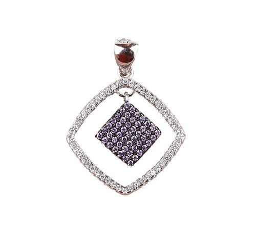 18KGP XP Simulated Amethyst CZ Trilliant Cut Pendant Faceted