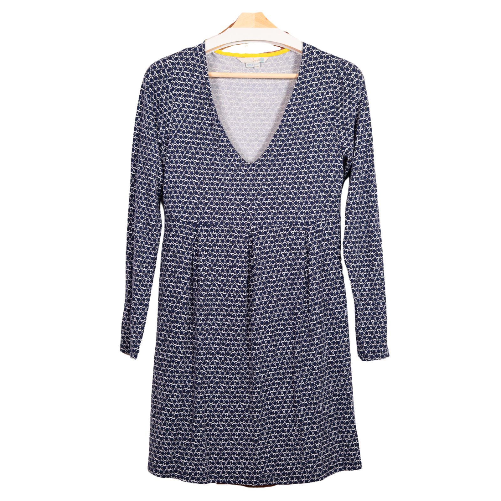 Boden Empire Waist V Neck Jersey Dress UK 14 Navy White Floral Stamp