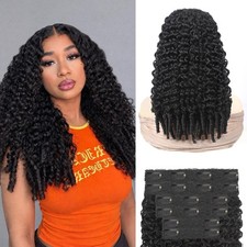 6 PCS Burmese Curly Clip In Hair Extensions 14 Inch 1B 18 Clips Double Weft 190g