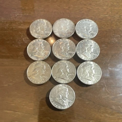 1963 Franklin Half Dollar Lot of 10 Silver 50C Coins Liberty Bell Reverse