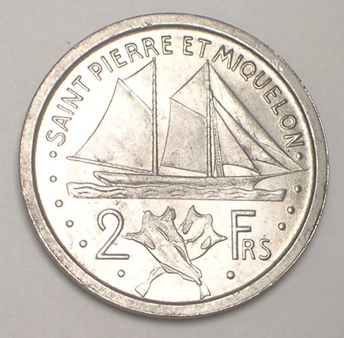 1948 St. Pierre & Miquelon 2 Francs Segelboot Münze vz