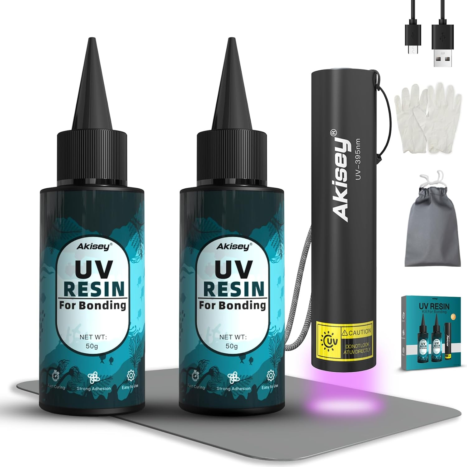 UV Resin Kit with Light, 100G UV Resin with Rechargeable 395NM UV Flashlight, Fa