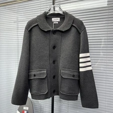 Thom Browne Autumn Classic Striped Men/women's Long-sleeved Knitted Jacket