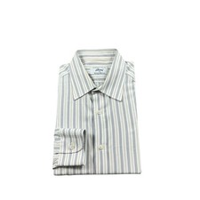 Brioni Blue Brown Striped Cotton Men  s L/S Button Front Size 15.5