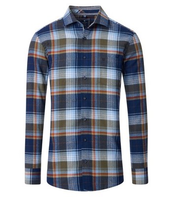 REDMOND Herren Flanellhemd Langarm Kent Comfort Blau Karo