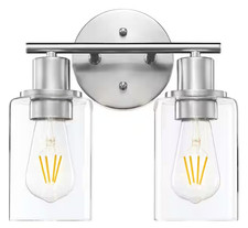 Uixe 10.45" 2-Light Brushed Nickle Bathroom Vanity Light w/ Cylinder Glass Shade