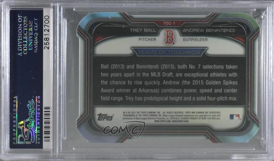 2015 Bowman Draft Teams of Tomorrow Die-Cuts Trey Ball Andrew Benintendi PSA 10 - Image 2 of 2