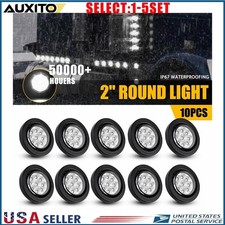 10 White 2" Round Trailer LED Side Clearance Marker Lights Sealed Grommet 10-50X