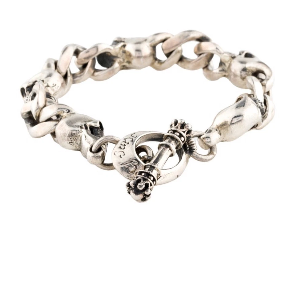 Pulsera King Baby Plata Esterlina Calavera Cadena Palanca Hombres Joyería Gótica Roca L Foto 2 de 4