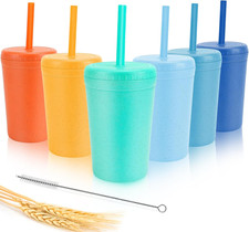 Unbreakable Wheat Straw Cups With Silicone Straws  Lids Dishwasher Safe 6 Pack