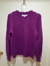 Loft Purple Sweater Size Small Ruffle Wrist Scalloped Neck Pretty Comfort Soft