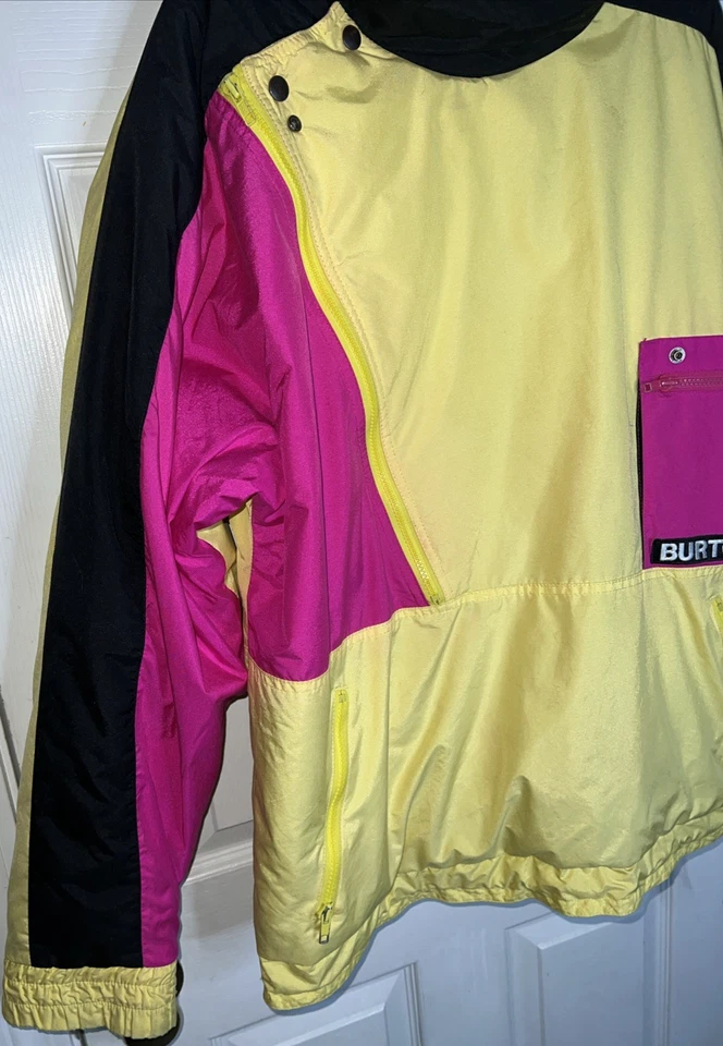 Vtg 90s Men Sz Large Burton Snowboard Jacket Yellow Pink Pullover Anorak Coat - Image 2 of 4