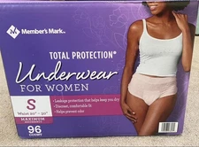 Member's Mark Women's Total Protection Incontinence Underwear 96 Ct Size S