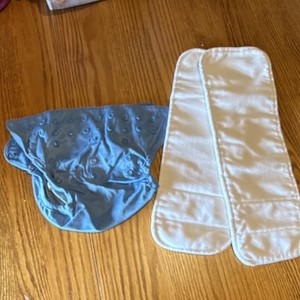 bumGenius Reusable Polyester Cloth Diaper Cover Blue w/ 2 White Inserts