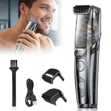 Rechargeable Men Beard Vacuum Trimmer Waterproof Clippers Shaver Face Groomer US