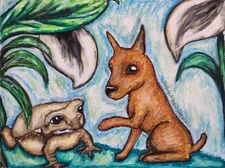Miniature Pinscher with Toad Art Print 4x6 Dog Collectible Signed by Artist