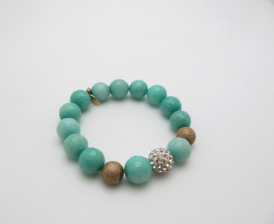 Gemelli Aqua Blue Facet Glass 12mm Sparkling Crystal Stretch Bracelet
