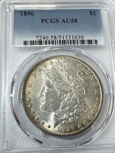 1896 Morgan $1 Dollar PCGS AU58 - Good Toning On Back (*168)