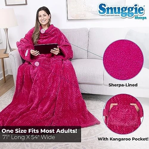 Snuggie Sherpa Original Como Se Ve en TV Mangas Manta Usables - Acolchado Magenta Foto 4 de 4