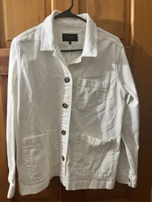 Quince Women 100% Organic Cotton Denim White Jacket Preppy Comfort Button Up M