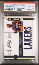 2010 PLAYOFF NAT TREASURES TIMELINE MATERIALS #1 KOBE BRYANT 38/99 PSA 8