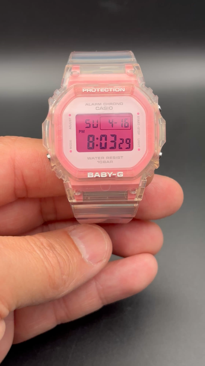 LWS Pink Ice Baby-G BGD565SJ Clear Strap Digital Mod Women's Watch