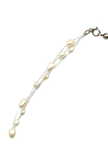 Collana girocollo vintage vera perle d'acqua dolce stratificate 16" argento sterling 925 - Foto 6 di 24