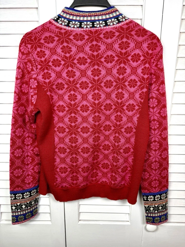 Icelandic Design Zip Front Cardigan Sweater Red Floral Small - Image 3 of 4