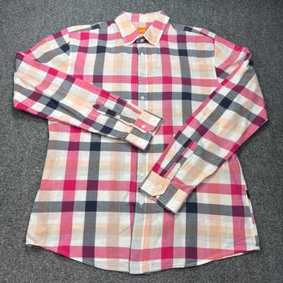 NEW Boss Hugo Boss Shirt Mens Extra Extra Large Pink Plaid Slim Fit Cotton