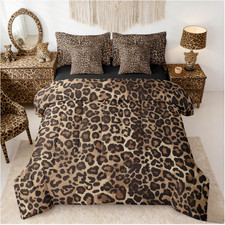 Leopard Print 7 Piece Bedding Set Queen Cheetah Decor Comforter Set with Sheets