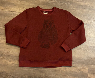 Lucky Brand Men's Crewneck Sweatshirt XXL Shearless Fleece Bear Graphic Burgundy