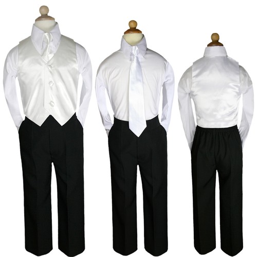4pc Formal Suit for Baby Boy Toddler BLACK Pants + Color Vest Long Tie Set S-8 - Picture 65 of 69